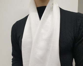 Natural WHITE linen scarf, hand made in France.