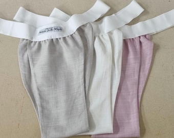 Men thong BEIGE, PINK and WHITE organic linen briefs tanga like underwear fully lined soft elastic bundle