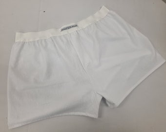 WHITE natural organic cotton men boxer shorts with white elastic.