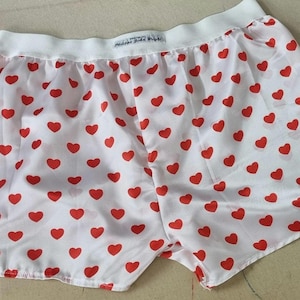 Jedwabiste, satynowe bokserki męskie w kształcie serca Love Heart, wykonane ręcznie we Francji