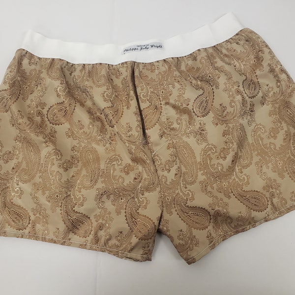 ivory silk boxer shorts paisley motif made in France