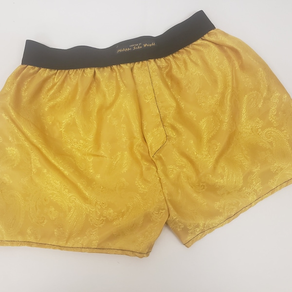 SHINY GOLD silk boxer shorts paisley motif made in France