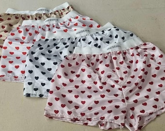 Love heart silky soft satin boxer shorts for men handmade in France boyfriend gift husband present aniversary
