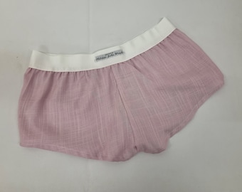 Womans PALE PINK linen boy shorts, pajamas, French knickers made in France
