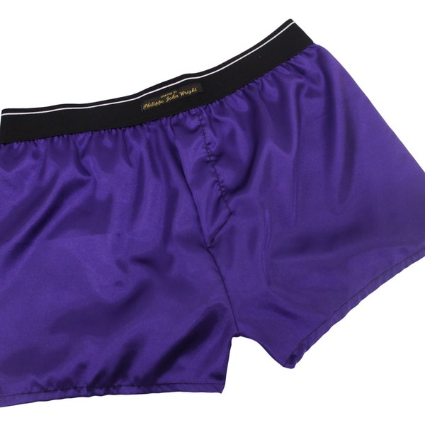 Purple satin boxer shorts for men made in France