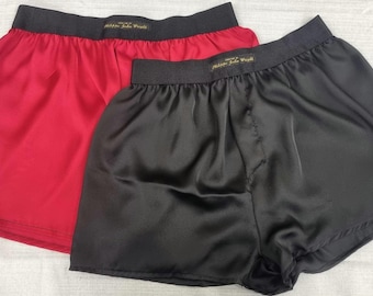 silk sheer boxer shorts red and black light see through underwear for men handmade in France for husband gift boyfriend present for him