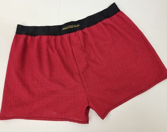 Red LINEN men boxer shorts with black elastic.