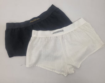 Womans double bundle BLACK and WHITE linen boy shorts, pajamas, french knickers made in france
