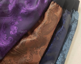 FOUR silk boxer shorts bundle paisley pattern made in brown, purple, navy blue, metallic blue.
