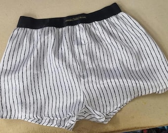 satin boxer shorts in white with back stripes for men hand made in France