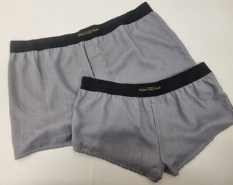 His and her linen GRAY boxer short and boy shorts couple gift matching underwear bundle hand made in France.