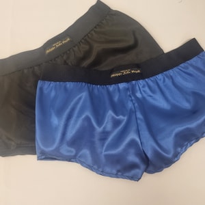 Womans double bundle ROYAL BLUE and BLACK satin boy shorts, pajamas, french knickers made in france image 1