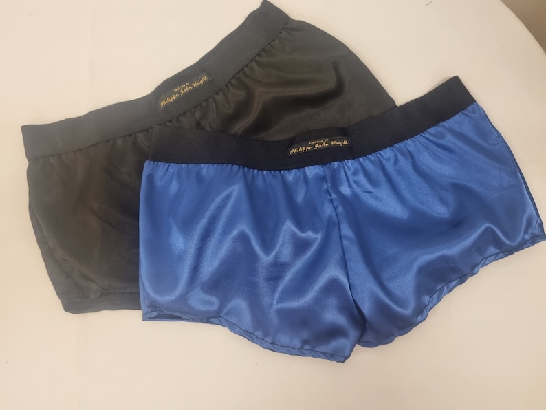Womans double bundle ROYAL BLUE and BLACK satin boy shorts, pajamas, french knickers made in france image 1