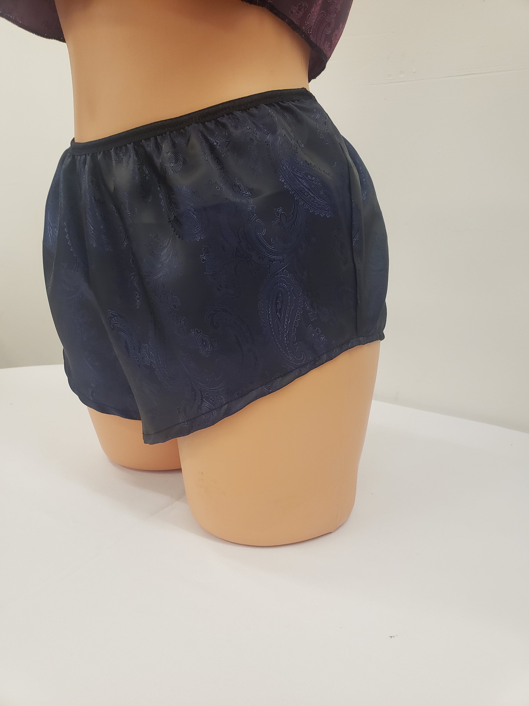Navy Womans Silk Boy Shorts Paisley Motif Made in France Etsy
