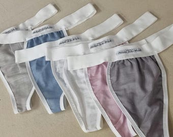Mens thong bundle Blue white pink beige gray organic linen briefs tanga like underwear fully lined soft elastic bundle