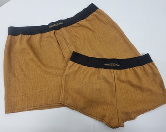 His and her linen CHESTNUT BROWN boxer short and boy shorts bundle hand made in France.