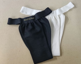 Men thong BLACK and WHITE organic linen briefs tanga like underwear fully lined soft elastic bundle