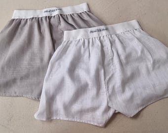 White and beige LINEN men boxer short bundle with white elastic.