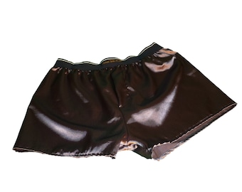 Brown chocolate satin boxer shorts for men made in France