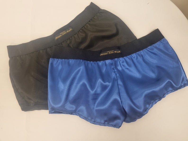 Womans double bundle ROYAL BLUE and BLACK satin boy shorts, pajamas, french knickers made in france image 2