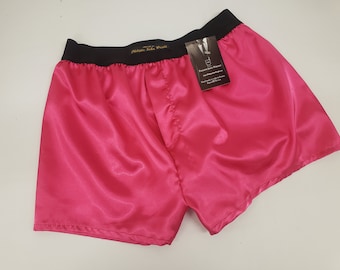Hot pink satin boxer shorts for men made in France