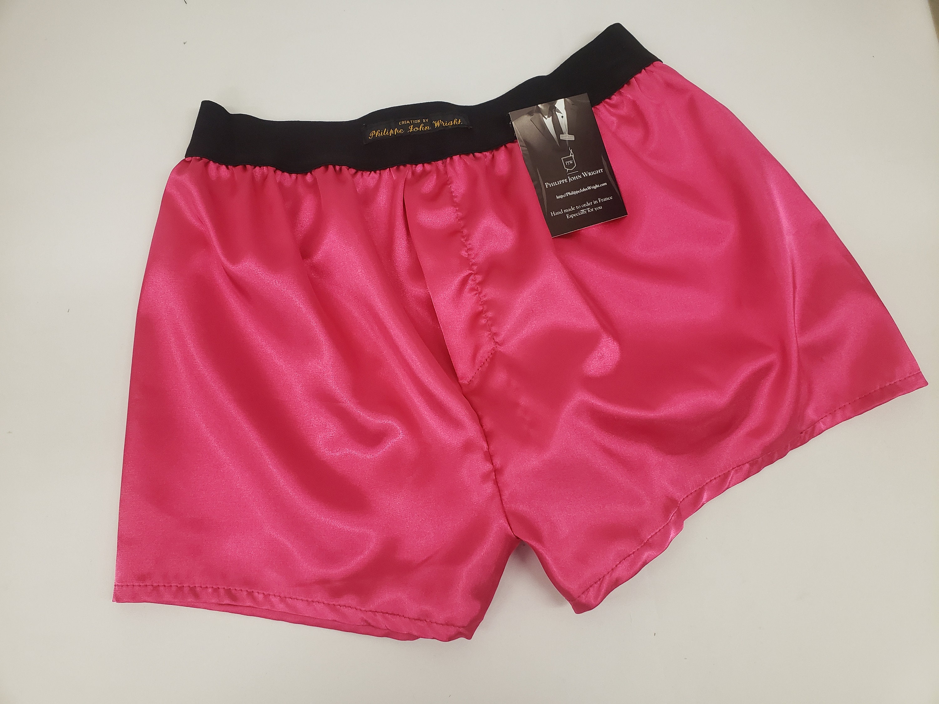 Hot pink satin boxer shorts for men made in France - Main Image