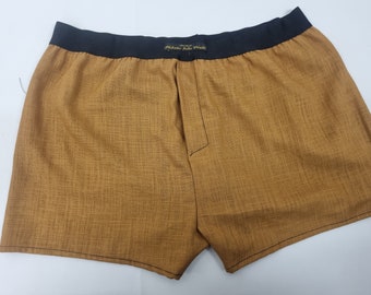 LINEN chestnut brown men boxer shorts with black elastic.