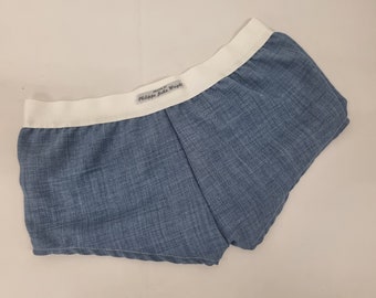 Womans BLUE linen boy shorts, pajamas, french knickers made in france