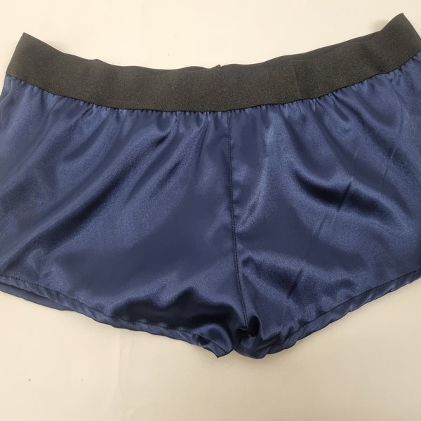 Womans NAVY BLUE satin boy shorts, pajamas, french knickers made in France
