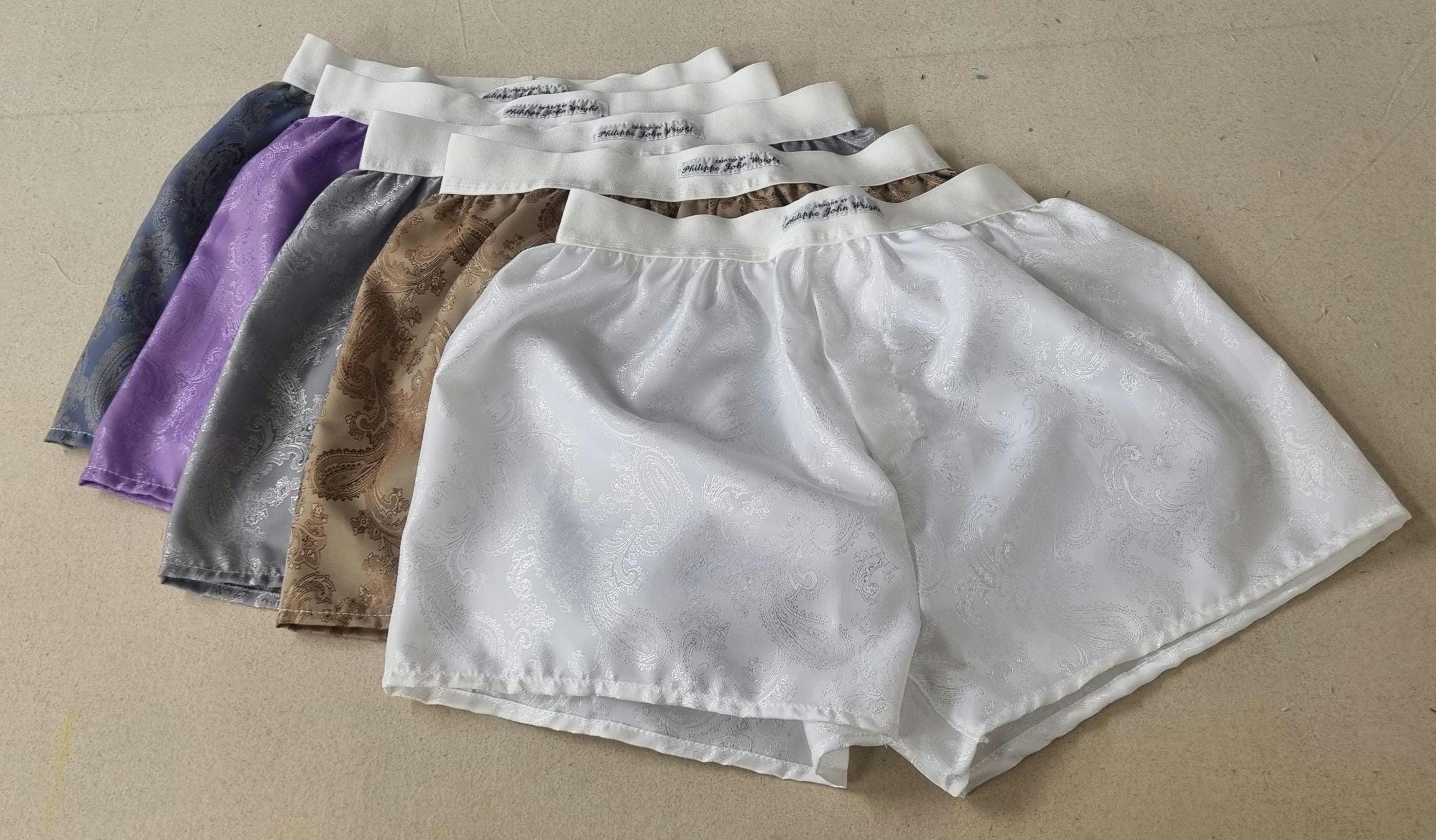 MEN silk boxer shorts bundle paisley handmade in France; beige, blue, lilac, white and silver perfect husband gift boyfriend present