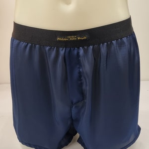 See through Navy blue silky satin sheer boxer shorts for men made in France image 1