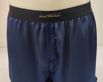 See through Navy blue silky satin sheer boxer shorts for men made in France