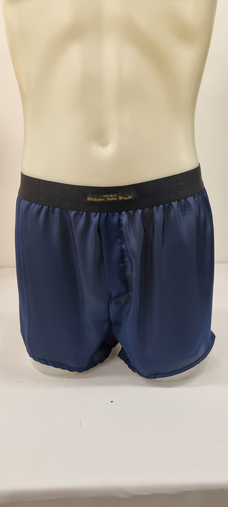 See through Navy blue silky satin sheer boxer shorts for men made in France image 1