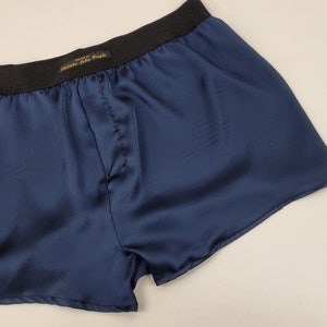 See through Navy blue silky satin sheer boxer shorts for men made in France image 2