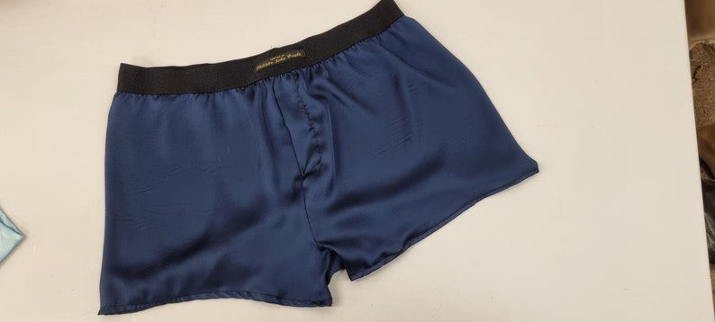 See through Navy blue silky satin sheer boxer shorts for men made in France image 2