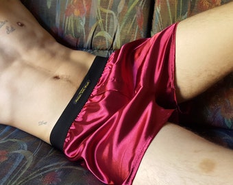 Burgundy bordeau silky satin boxer shorts for men made in France