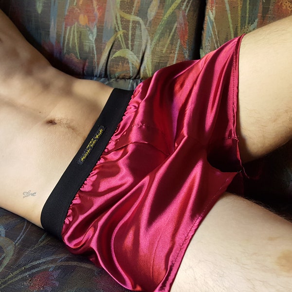 Burgundy bordeau satin boxer shorts for men made in France