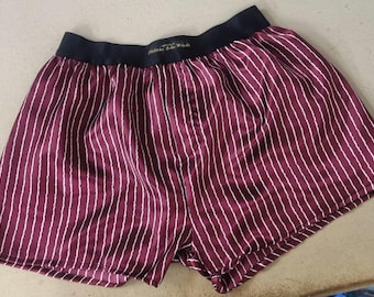 satin boxer shorts in burgundy with white stripes for men hand made in France
