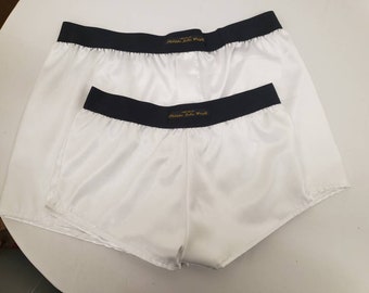 Mens satin boxer brief bundle, silky pure white satin with black elastic.