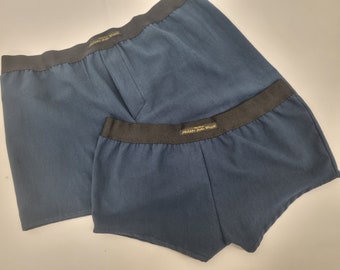 His and her organic washed cotton BLUE boxer short and boy shorts bundle hand made in France.