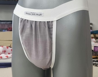 Mens thong GRAY organic linen briefs tanga like underwear soft elastic husband underpants thong briefs for boyfriend cheeky gift