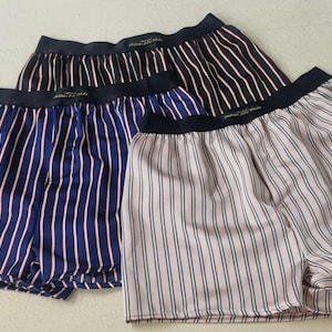 Mens satin underwear stripy satin boxer shorts with white elastic bundle made in France for him gift husband present boyfriend idea love