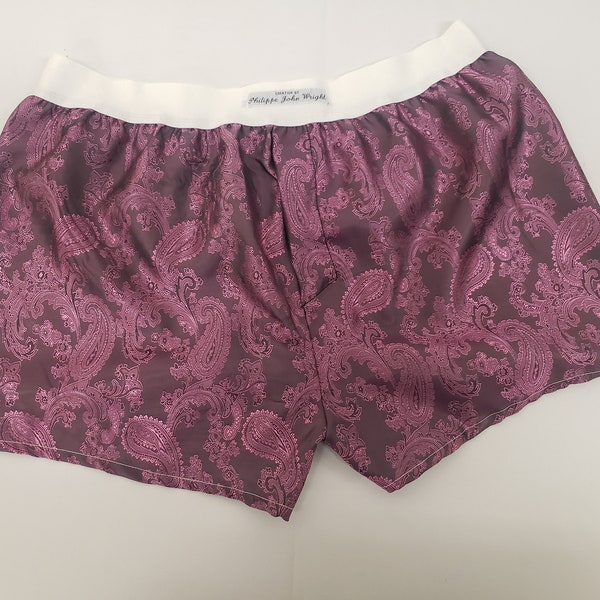 Pink silk boxer shorts paisley motif made in France