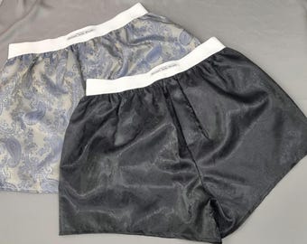 silk boxer shorts paisley pattern made in France black and royal blue