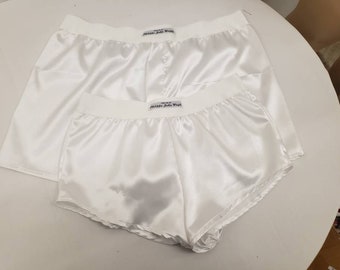 His and her silky Satin boxer short and boy shorts bundle hand made in France perfect for gifts