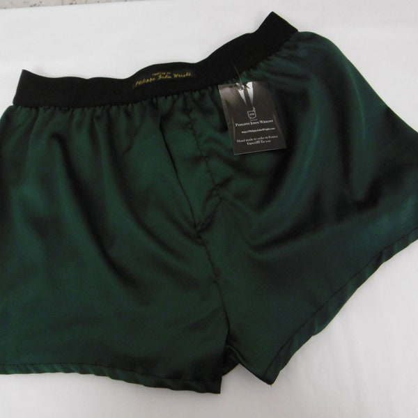 Dark green satin boxer shorts for men made in France