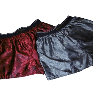 silk boxer shorts red and silver bundle paisley pattern made in France