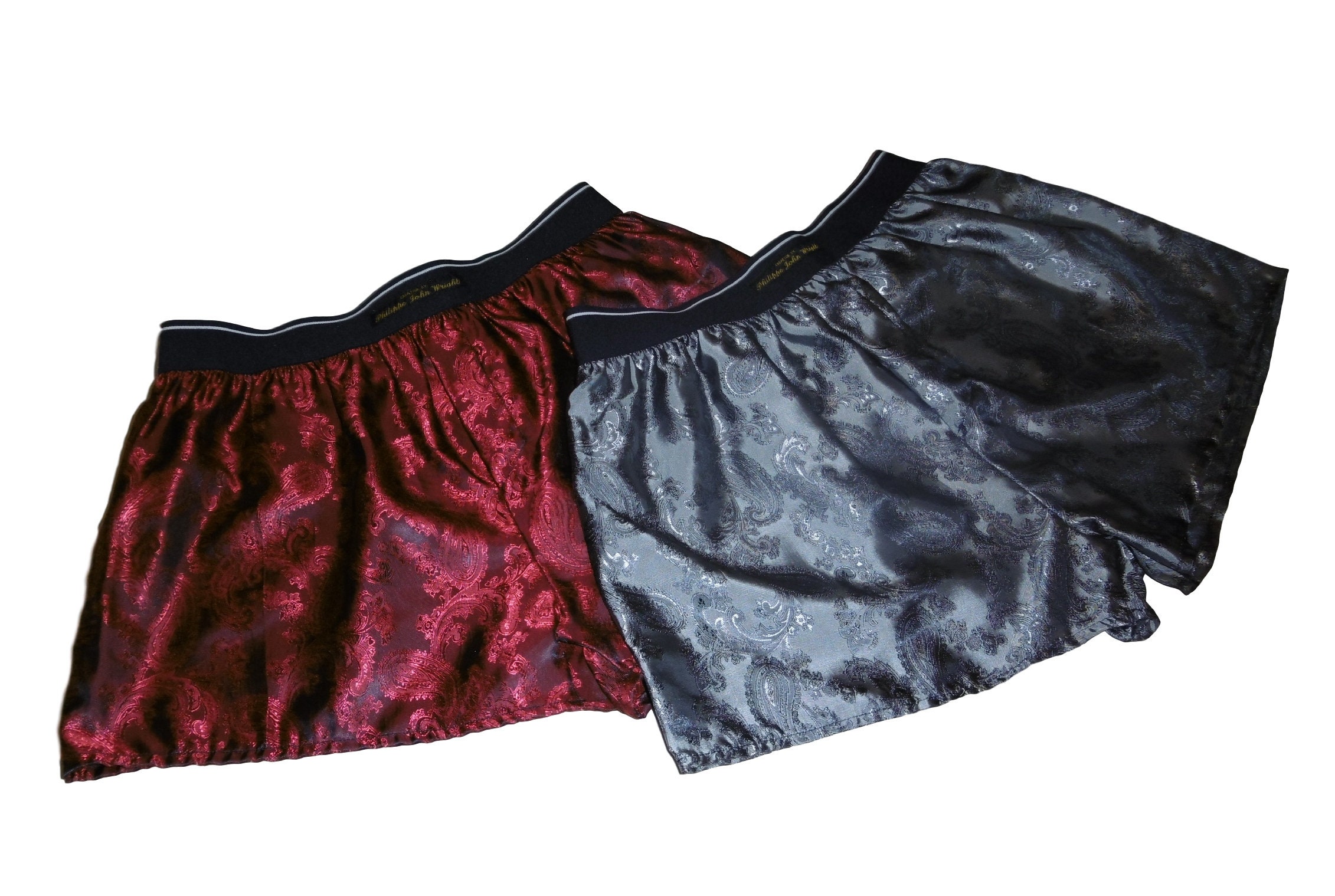 Two Silk Boxer Shorts Red and Silver Bundle Paisley Pattern Made in France Etsy UK