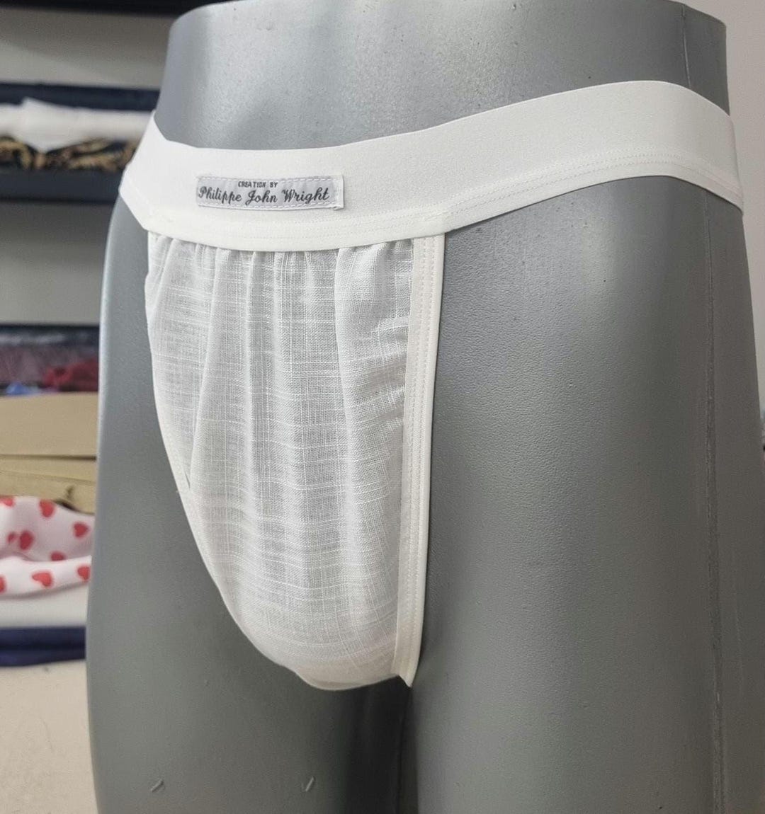 Mens Thong WHITE Organic Linen Briefs Tanga Like Underwear Soft Elastic ...