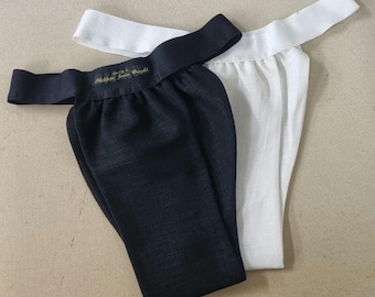 Men thong BLACK and WHITE organic linen briefs tanga like underwear fully lined soft elastic bundle
